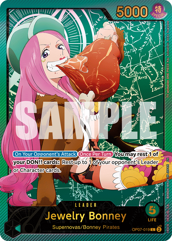 Jewelry Bonney SP leader card, the EB-02 Anime 25th Collection print of OP07-019
