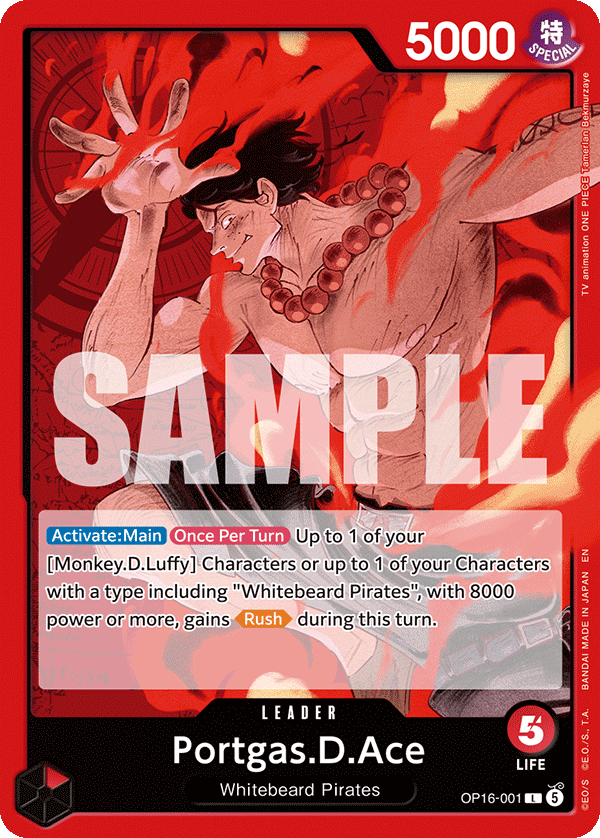 OP16-001 Portgas.D.Ace leader card